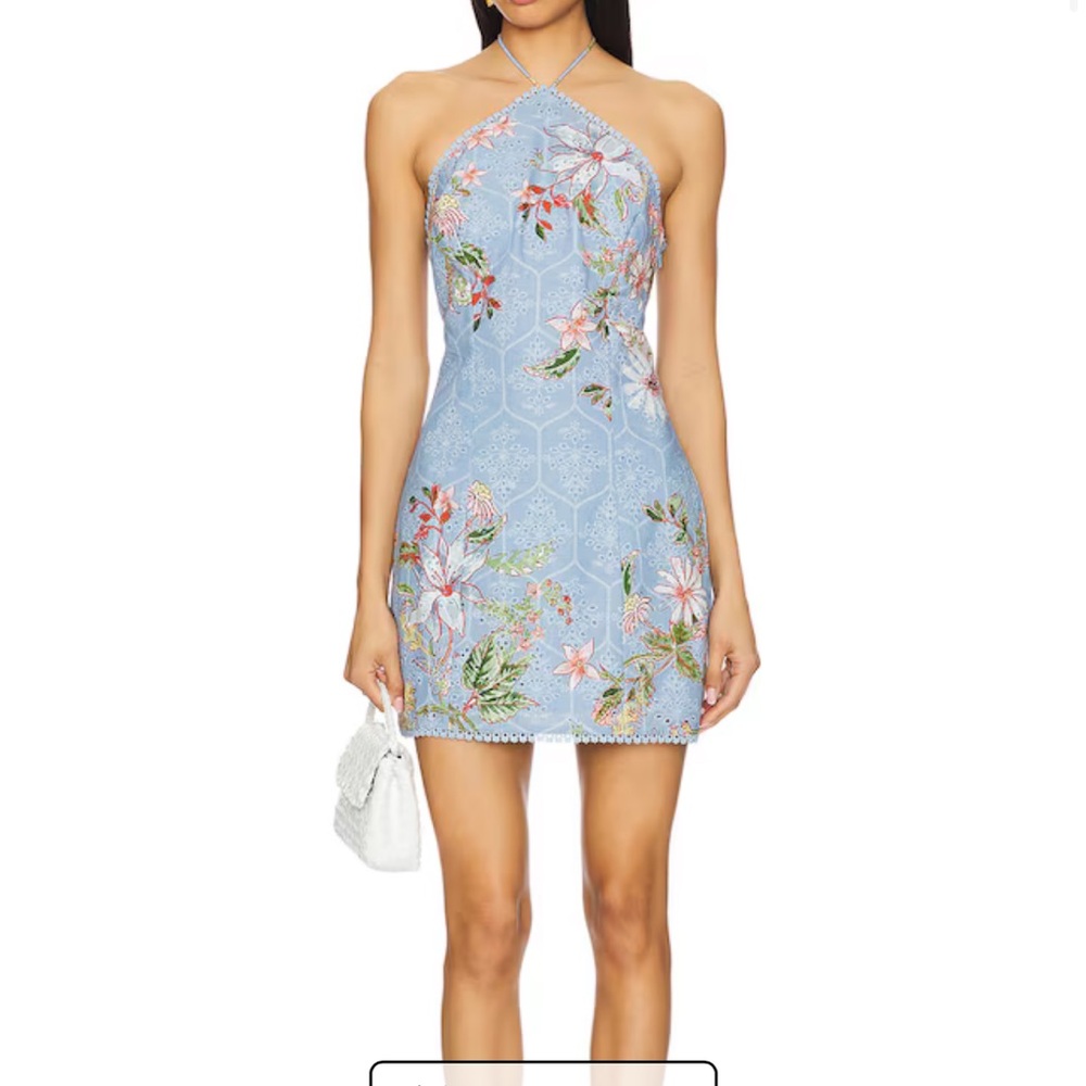 Hemant and Nandita Light Blue Floral Halter Mini Dress